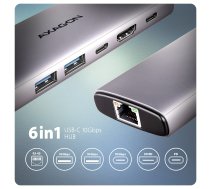 AXAGON HMC-6G2L 2x USB-A 10Gbps, 1x USB-C 10Gbps, 4K/60Hz HDMI, RJ-45, USB 3.2 Gen 2 hub, PD 100W, 15cm USB-C cable | HMC-6G2L | 8595247908056