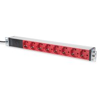 Digitus aluminum outlet strip with pre-fuse 8 safety outlets 2 m supply IEC C14 plug red | DN-95410-R | 4016032369721