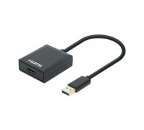 Manhattan USB-A to HDMI Cable, 1080p@60Hz, Converts USB 3.2 Gen1 (aka USB 3.0) signal to HDMI, 15cm, Black, Male to Female, Three Year Warranty | 8059112 | 0766623153690 | WLONONWCRPOI8
