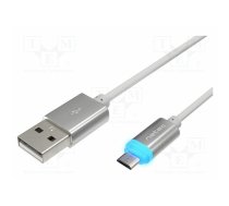 Cable; PRATI; USB 2.0; USB A plug,USB B micro plug; 1m; grey; 2.4A | NKA-1209 | NKA-1209