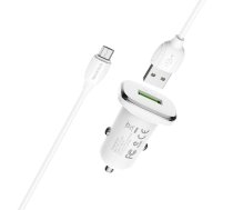 Borofone Car charger BZ12A Lasting Power - USB - QC 3.0 18W 3A with USB to Micro USB cable white | ŁAD001380  | 6931474708694 | ŁAD001380