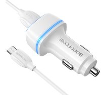 Borofone Car charger BZ14 Max - 2xUSB - 2,4A with USB to Micro USB cable white | ŁAD001445  | 6931474735959 | ŁAD001445