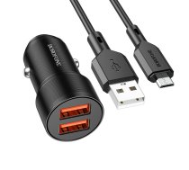 Borofone Car charger BZ19 Wisdom - 2xUSB - 12W with USB to Micro USB cable black | ŁAD001574  | 6974443387360 | ŁAD001574