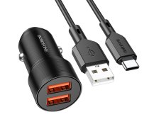 Borofone Car charger BZ19 Wisdom - 2xUSB - 12W with USB to Type C cable black | ŁAD001577  | 6974443387391 | ŁAD001577