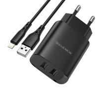 Borofone Wall charger BN2 Super - 2xUSB - 2,1A with USB to Lightning black | ŁAD001397  | 6931474741172 | ŁAD001397