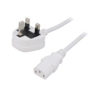 Cable; 3x1mm2; BS 1363 (G) plug,IEC C13 female; PVC; 3m; white; 3A | SN23-3/10/3WH | LT-318(3A)+501 H05VV-F 3X1.0 WHT 3M