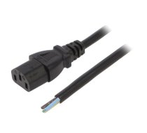 Cable; 3x1mm2; IEC C13 female,cables; PVC; 3m; black; 10A; 250V | SN31-3/10/3BK | LT-501 H05VV-F 1.0/3C BLK 3M END