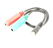 Cable; Jack 3,5mm 4pin plug,Jack 3.5mm socket x2; 0.2m; black | SAVKABELCLS-13 | CLS-13