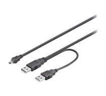 Cable; USB 2.0; USB A plug x2,USB B mini plug; 600mm; black; PVC | MUSB-2USB/0.6  | 93587