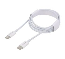 Cable; USB 2.0; USB C plug,both sides; 1m; white; 480Mbps; 60W | QOLTEC-52359 | 52359