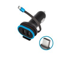 Forever CC-02 car charger 2x USB 3A black with USB-C cable 0,2 m | GSM034043  | 5900495647146 | GSM034043