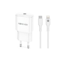 Forever TC-01-20AC PD QC charger 1x USB-C 1x USB 20W white + USB-C - Lightning cable 20W | GSM180748  | 5907457738577 | GSM180748