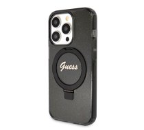 Guess IML Ring Stand Glitter MagSafe Case for iPhone 15 Pro Black | GUHMP15LHRSGSK  | 3666339156343 | GUHMP15LHRSGSK