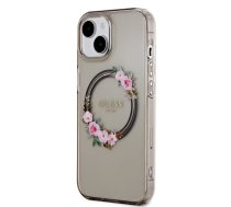 Guess PC|TPU Flowers Ring Glossy Logo MagSafe Case for iPhone 15 Black | GUHMP15SHFWFCK  | 3666339221287 | GUHMP15SHFWFCK