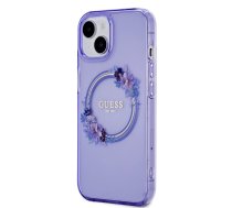 Guess PC|TPU Flowers Ring Glossy Logo MagSafe Case for iPhone 15 Purple | GUHMP15SHFWFCU  | 3666339221560 | GUHMP15SHFWFCU