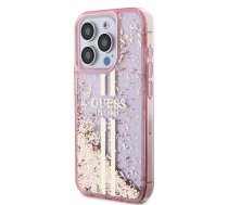 Guess PC|TPU Liquid Glitter Gold Stripe Case for iPhone 15 Pro Pink | GUHCP15LLFCSEGP  | 3666339223687 | GUHCP15LLFCSEGP