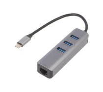 Hub USB; RJ45 socket,USB A socket x3,USB C plug; USB 3.1; black | AK-AD-66  | AK-AD-66