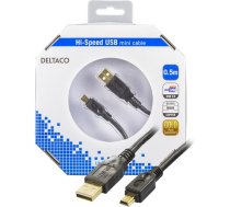 Kabelis DELTACO USB 2.0 "A-mini B", 0.5m, melns / USB-23S-K | 553002000035  | 734000467460 | USB-23S-K