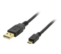 Mob. telefona kabelis DELTACO USB 2.0 "A-micro B", 1.0m, melns / MICRO-101 | 553006000124  | 734000468384 | MICRO-101