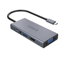 Orico 5-in-1 adaptera koncentrators, HDMI 4K + USB 3.0 + VGA + AUX + USB-C PD 60W | MC-U501P-GY-BP  | 6936761809481 | MC-U501P-GY-BP