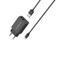 Riversong wall charger SafeKub D2 2x USB 12W black + cable USB - USB-C AD29 + CT85 | AD29-EU+CT85  | 6971442129977 | AD29-EU+CT85