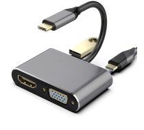 RoGer USB-C Multimediju adapteris HDMI 4K@30Hz / VGA 1080p / USB 3.0 / USB-C PD | RO-USBC-4IN1-GR  | 4752168115848 | RO-USBC-4IN1-GR