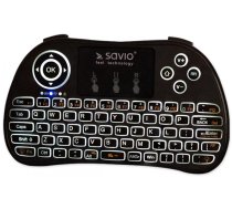 Savio KW-02 Bezvadu Kompakta Klaviatūra PC / PS4 / XBOX / Smart TV / Android + TouchPad Melna (Ar Apgaismojumu) | AVSAOIMSAVMKL02  | 5901986044055 | SAVIO KW-02