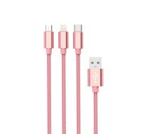 Setty 3in1 cable USB - Lightning + USB-C + microUSB 1,0 m 2A KNA-MLC-1.2215 rose gold | GSM115162  | 5900495976109 | GSM115162