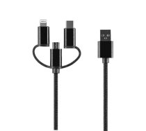 Setty 3in1 cable USB - Lightning + USB-C + microUSB 1,0 m 2A black nylon DT (GSM109581) | GSM109581  | 5900495925626 | GSM109581