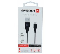 Swissten 5A Super Fast Charge priekš Huawei USB-C Datu un Uzlādes Kabelis 1.5m | SW-BA-TYPC-15M-BK  | 8595217463783 | SW-BA-TYPC-15M-BK