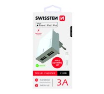 Swissten MFI Premium Apple Sertificēts Tīkla Lādētājs USB 3А / 15W Ar Lightning vadu 1.2m | SW-DET-3AWCLMFI-WH  | 8595217463295 | SW-DET-3AWCLMFI-WH