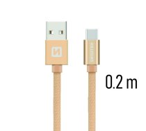 Swissten Textile Universāls Quick Charge 3.1 USB-C Datu un Uzlādes Kabelis 20 cm | SW-QU-TYPC-3.1-0.2M-GO  | 8595217455245 | SW-QU-TYPC-3.1-0.2M-GO