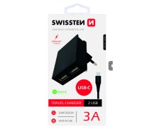 Swissten Tīkla Lādētājs USB 3А / 15W Ar USB-C vadu 1.2m | SW-DET-3AWCUC-B | 8595217463288