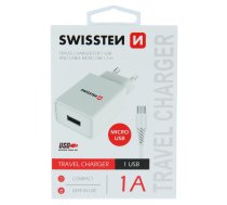Swissten Travel Tīkla lādētājs Smart IC USB 1A + kabelis USB / Micro USB 1.2m | 22061000  | 8595217464483 | 22061000