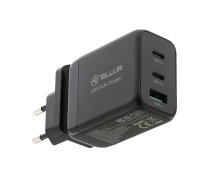 Tellur GaN 65W 3-port wall charger, 2xUSB-C + USB-A, EU,UK,US, black | T-MLX56673  | 5949120005142