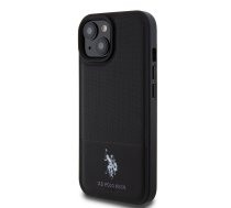 U.S. Polo PU Leather Mesh Pattern Double Horse Case for iPhone 15 Black | USHCP15SPMAK  | 3666339195786 | USHCP15SPMAK