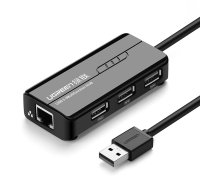 Ugreen 20264 RJ45 | USB-A 10|100Mbps HUB network adapter 3x USB-A 2.0 - black | 20264-ugreen  | 6957303822645 | 20264-ugreen