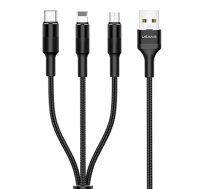 USAMS Kabel pleciony U5 3w1 1,5m 2A czarny|black (lightning|microUSB|USB-C) SJ2193IN101 (US-SJ219) | SJ2193IN10  | 6958444956596 | SJ2193IN10