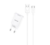 Usams T21 universāls tīkla lādētājs USB | 5V | 2.1A + USB-C vads 1M balts | AZUSATLUSA00449  | 6958444969930 | USA000449