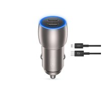 XO car charger CC51 PD 40W 2x USB-C gray + USB-C - Lightning cable | CC51  | 6920680835362 | CC51GRUCL