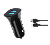 XO car charger TZ10 2x USB 2,4A black + USB-C cable | TZ10  | 6920680875948 | TZ10BKUC