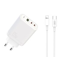 XO wall charger CE04 PD 65W QC 4 45W 1x USB 2x USB-C white + USB-C – Lightning cable | CE04  | 6920680826926 | CE04WHUCL