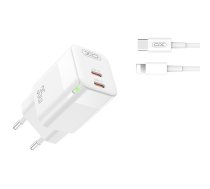 XO wall charger CE07 PD 35W 2x USB-C white + USB-C - Lightning cable | CE07  | 6920680833030 | CE07