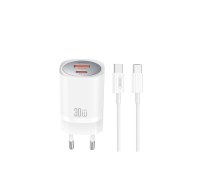 XO wall charger CE21 PD 33W 1x USB-C 1x USB white + cable USB-C - USB-C | CE21  | 6920680853915 | CE21WHUC