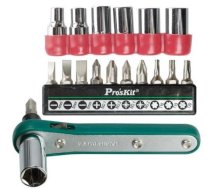 16 gab. izliekta sprūdatslēga - skrūvgriežu uzgaļu un muciņu komplekts (metriskais izmērs), 1PK-202A Pro'sKit