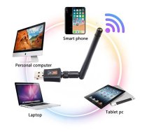 Ārējais bezvadu USB Wi-Fi adapteris ar 2.4 GHz antenu, WPS pogu priekš Windows, Mac un Linux