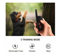 Suņu dresūras siksna + pretriešanas siksna, treniņu, apmācības kakla siksna ar pulti, (komplekts - divi vienā), 400m distance, uzlādējama un mitruma izturīga (skaņa, vibrācija un elektro     impulss)