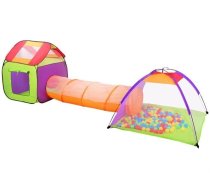 Pašsaliekamā telts- 2gab mājiņas ar tuneli un 200gab bumbām, bērnu rotaļām, 379x118x105cm