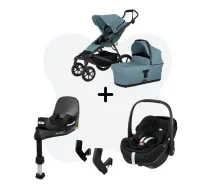 (Jauni) Thule Urban Glide 4 Mid Blue 4-in-1 + Maxi-Cosi Pebble 360 Pro 2 + FamilyFix 360 Pro ISOFIX