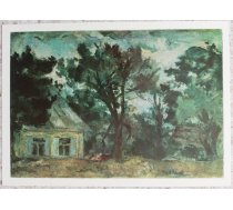Aļgirdas Petrulis 1972 Natišķu ciema ainava 15x10,5 mākslas pastkarte